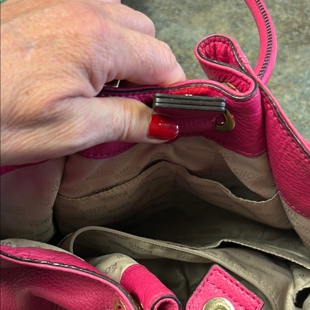 Michael Kors Hot Pink Leather Drawstring Shoulder Tote - Picture 5 of 7
